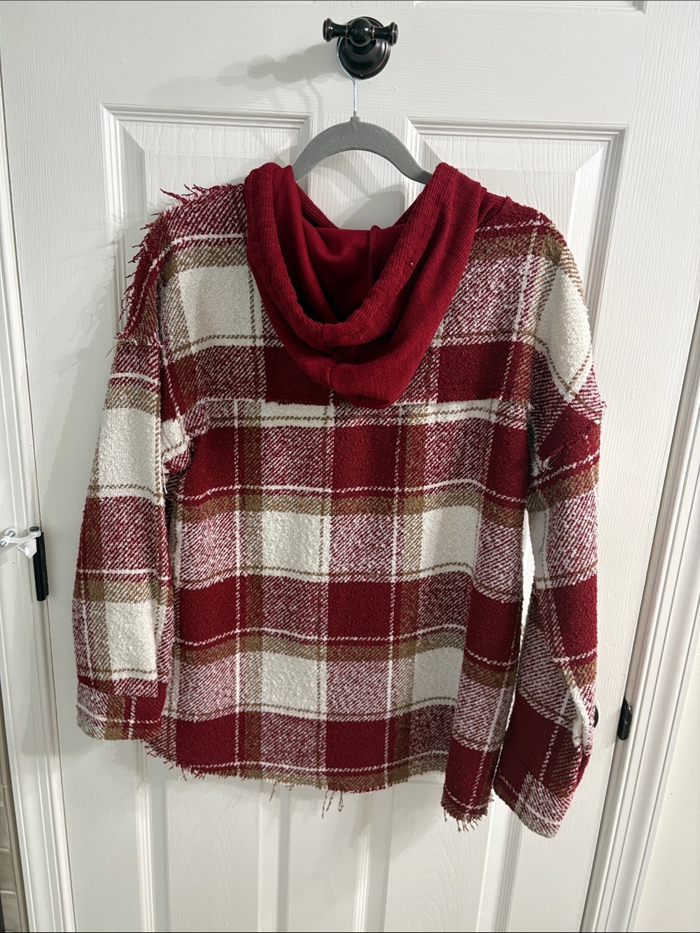 Women's Red Plaid Cowl Neck Pullover Sweater - Picture 2 of 2